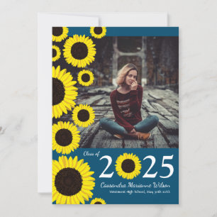 Sunflowers Country Blue Graduation Announcement