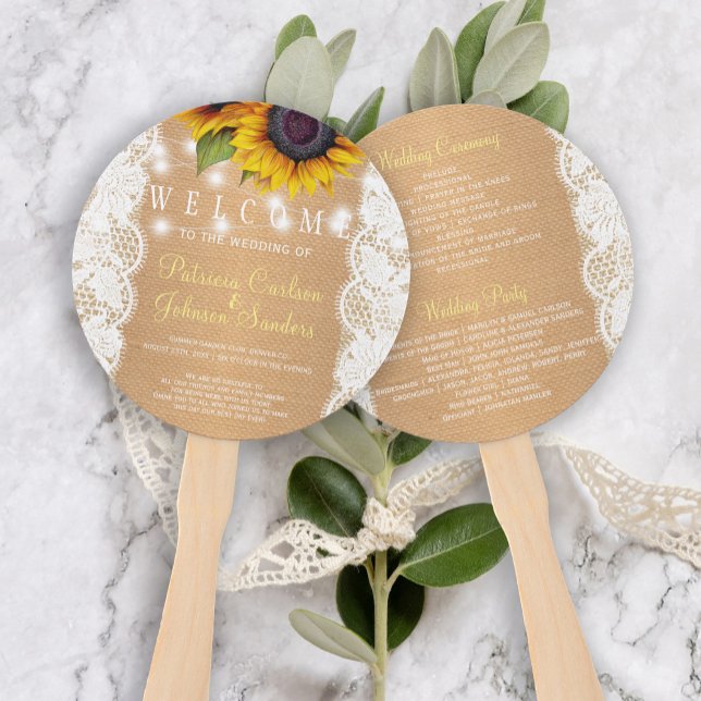 Sunflowers country burlap lace wedding ceremony hand fan (Creator Uploaded)
