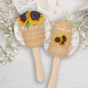 Sunflowers country burlap lace wedding favour hand fan