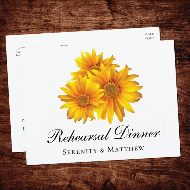 Sunflowers Country Floral Wedding Rehearsal Dinner Invitation Postcard (Creator Uploaded)