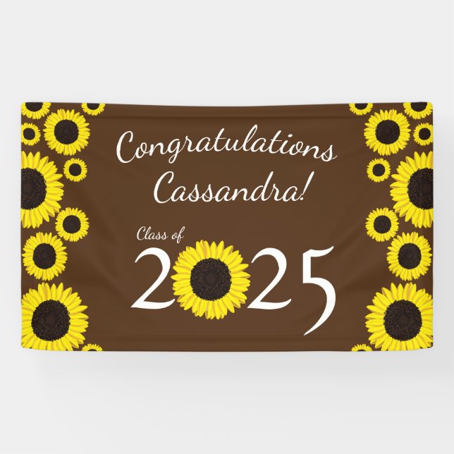 Sunflowers Country Graduation Party Brown Banner (Horizontal)