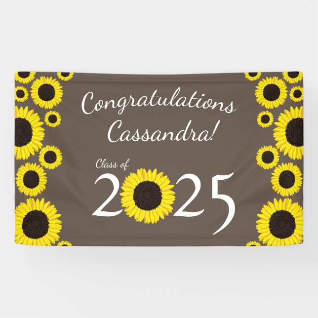 Sunflowers Country Graduation Party Brown Banner (Horizontal)