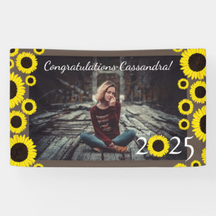 Sunflowers Country Graduation Party Brown Banner