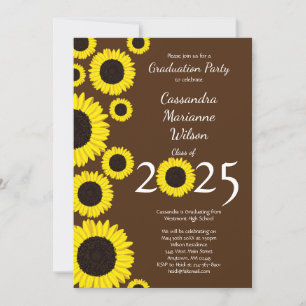 Sunflowers Country Graduation Party Brown Invitation