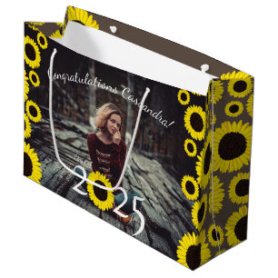 Sunflowers Country Graduation Party Brown Large Gift Bag