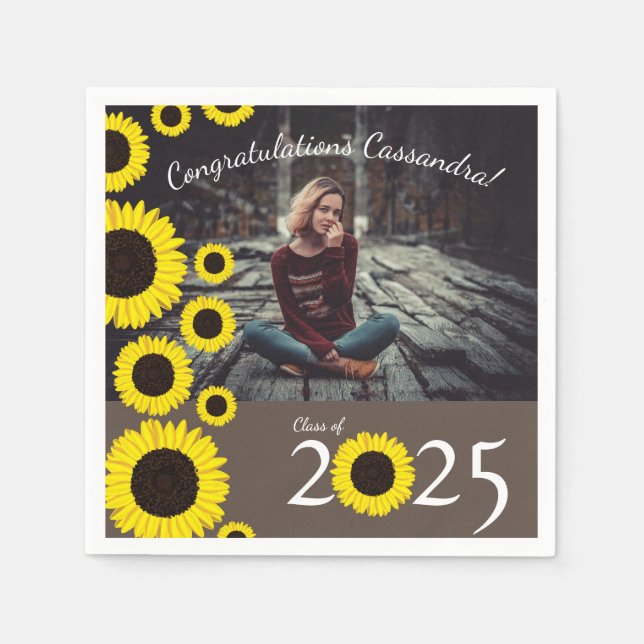 Sunflowers Country Graduation Party Brown Napkin (Front)