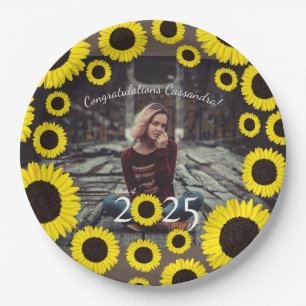 Sunflowers Country Graduation Party Brown Paper Pl Paper Plate