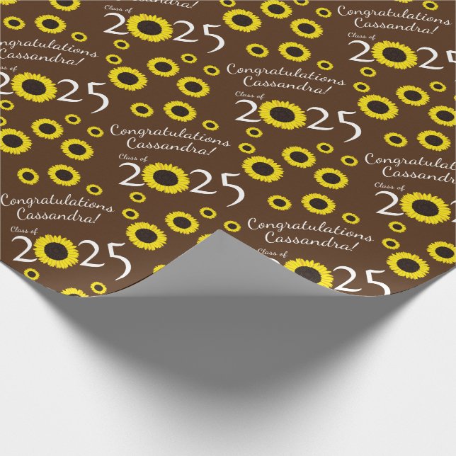 Sunflowers Country Graduation Party Brown Wrapping Paper (Corner)