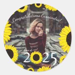 Sunflowers Country Graduation Party Classic Round Sticker