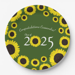 Sunflowers Country Graduation Party Green Paper Plate