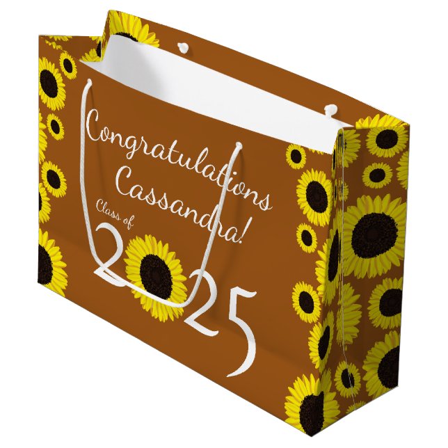 Sunflowers Country Graduation Party Large Gift Bag (Front Angled)