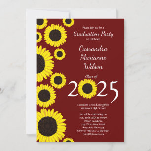 Sunflowers Country Graduation Party Maroon Invitation