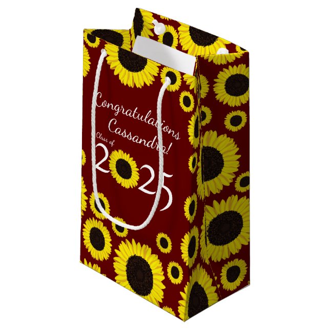Sunflowers Country Graduation Party Maroon Large G Small Gift Bag (Front Angled)