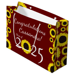 Sunflowers Country Graduation Party Maroon Large Gift Bag