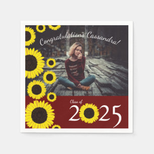 Sunflowers Country Graduation Party Maroon Napkin