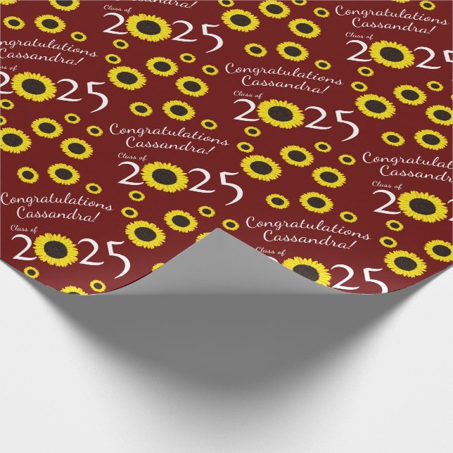 Sunflowers Country Graduation Party Maroon Wrapping Paper (Corner)