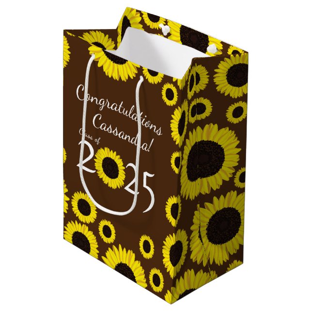 Sunflowers Country Graduation Party Medium Gift Bag (Front Angled)
