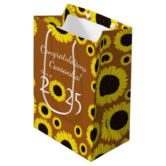Sunflowers Country Graduation Party Medium Gift Bag (Front Angled)