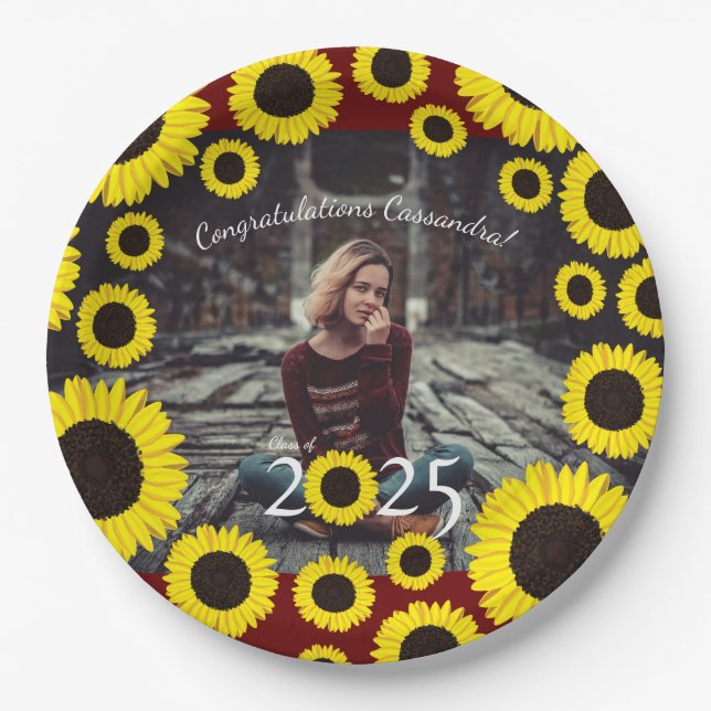 Sunflowers Country Graduation Party Portrait Paper Plate (Front)