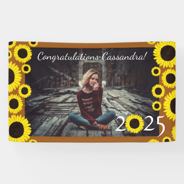 Sunflowers Country Graduation Party Rust Orange Banner (Horizontal)