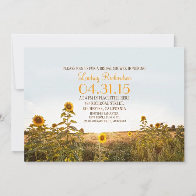 Sunflowers country rustic bridal shower invite (Front)