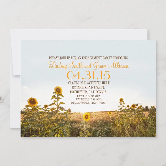 Sunflowers country rustic engagement party invite (Front)