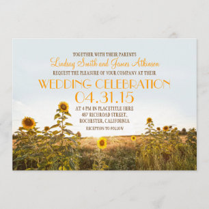 Sunflowers country rustic wedding invitation