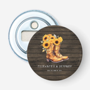 Sunflowers Cowboy Boots Barn Wood Western Wedding Bottle Opener