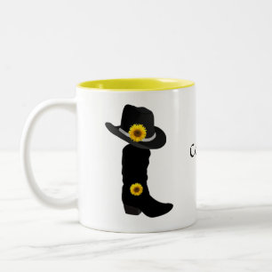 Sunflowers, Cowgirl Black Hat & Boot Two-Tone Coff Coffee Mug