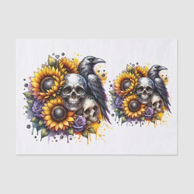 Sunflowers Crow and Skulls Decoupage Tissue Paper (Front)