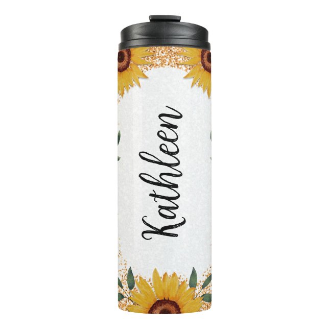 Sunflowers Custom Name Thermal Tumbler (Front)