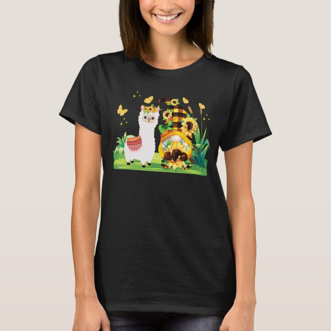 Sunflowers Cute Gnome Floral Llama Farm Farmer Fam T-Shirt (Front)