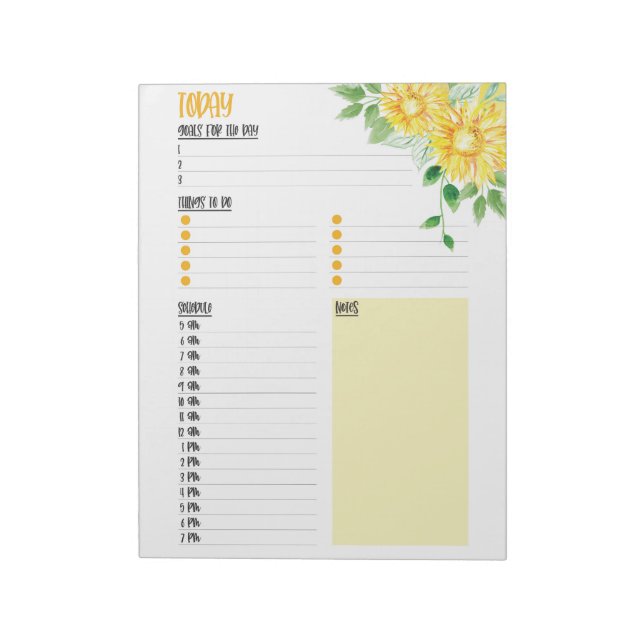 Sunflowers Daily Planner Schedule To Do List Notepad (Rotated)