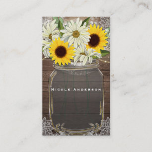 Sunflowers & Daisies Mason Jar Sparkle Rustic Chic Business Card