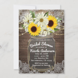 Sunflowers & Daisies Mason Jar Sparkle Rustic Chic Invitation
