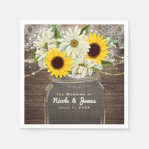 Sunflowers & Daisies Mason Jar Sparkle Rustic Chic Napkin