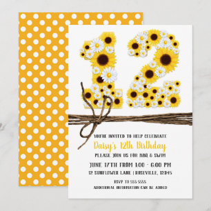Sunflowers & Daisies TWELVE 12 12TH Birthday Party Invitation
