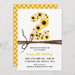 Sunflowers & Daisies TWO 2 2ND Birthday Party Invitation