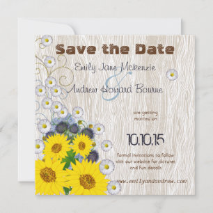 Sunflowers & Daisies Wood Grain Save the Date