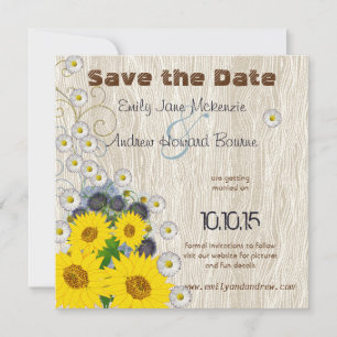 Sunflowers & Daisies Wood Grain Save the Date