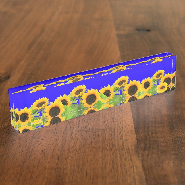Sunflowers Desk Plate Ukrainian Flag Colours (Side)