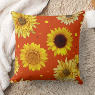 Sunflowers Dots Orange  Cushion