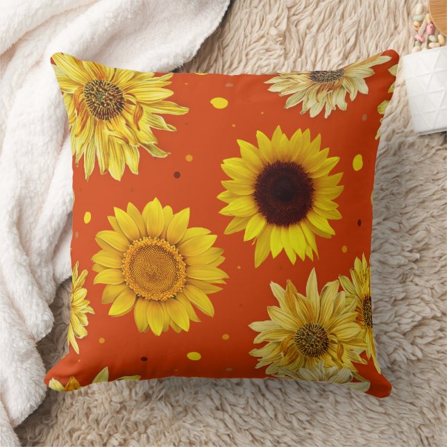 Sunflowers Dots Orange  Cushion (Blanket)