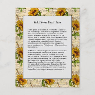 Sunflowers Dragonflies Old Newspaper Country Style Flyer