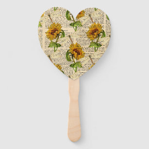 Sunflowers Dragonflies Old Newspaper Country Style Hand Fan