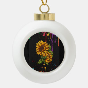 Sunflowers drawing art,sunflowers love ceramic ball christmas ornament