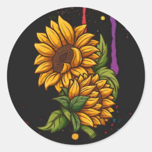 Sunflowers drawing art,sunflowers love classic round sticker