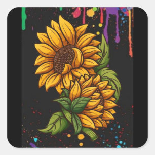 Sunflowers drawing art,sunflowers love square sticker