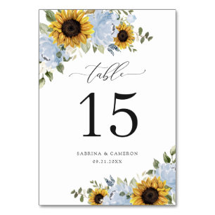 Sunflowers Dusty Blue Floral Elegant Table Number