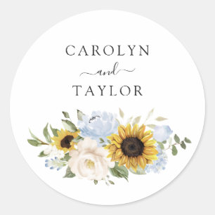 Sunflowers Dusty Blue Floral Envelope Seal Sticker